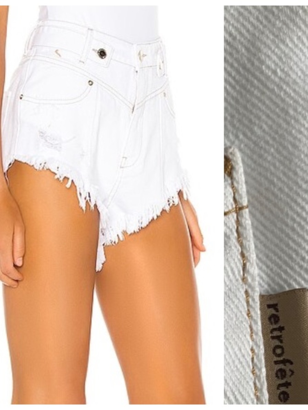 Retrofete White Raw-Hem High-Rise Denim Cutoffs